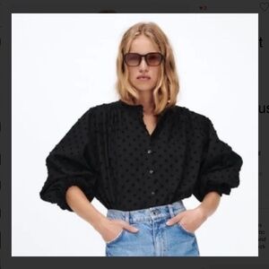 Black Swiss dot blouse by Zara